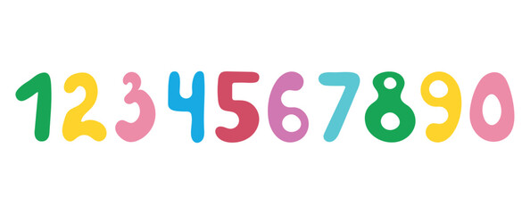 Colorful set of hand drawn numbers isolated on a background for your design. Vector illustration of numbers of different colors in a cartoon, childish style.
