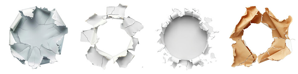 Ragged hole torn in ripped paper Hyperrealistic Highly Detailed Isolated On Transparent Background Png File