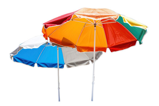 two colorful beach umbrella  isolated on transparent and white background.PNG image	