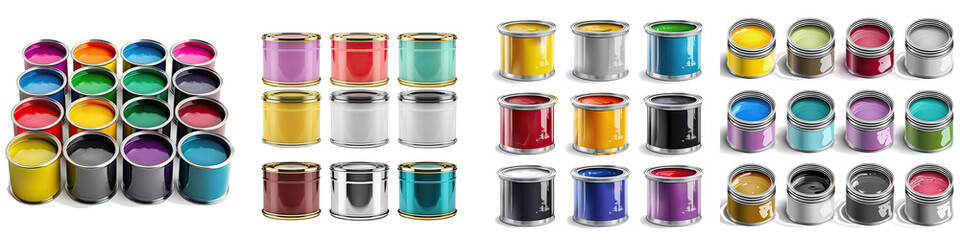 set of paint cans Hyperrealistic Highly Detailed Isolated On Transparent Background Png File