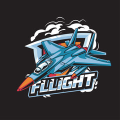 Vector Illustration Air Jet from side view
with FLLIGHT text Esport Logo