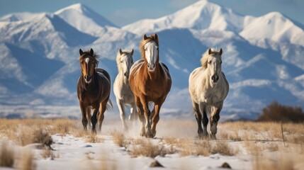 Gorgeous American Quarter horses, located in Montana near Wyoming - obrazy, fototapety, plakaty