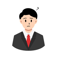 confused businessman avatar flat style vector illustration isolated on white and transparent background. black suit and red tie
