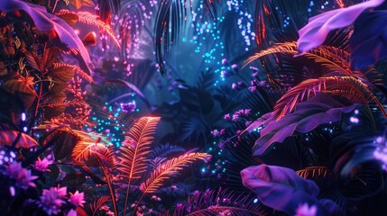 Neon jungle with glowing flora and fauna an abstract representation of life in a digital universe