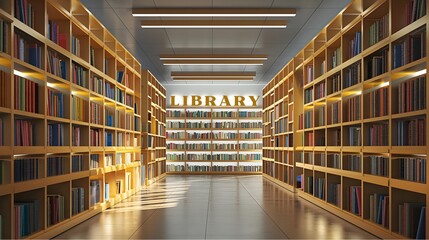 Obraz premium a library interior with bookshelves and shelves, bookshelves with open 
