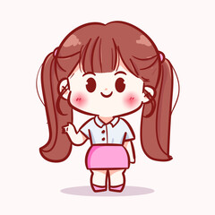 Cute girl character woman presentation something hand drawn cartoon illustration