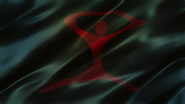 Indalo Symbol on black background, front view, full frame, elegant silky texture, waving in the wind, movie-like look, realistic 4K CG animation, sleek, slow-motion fluttering, seamless loop-able.