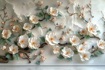  3d flowers white background , wallpaper