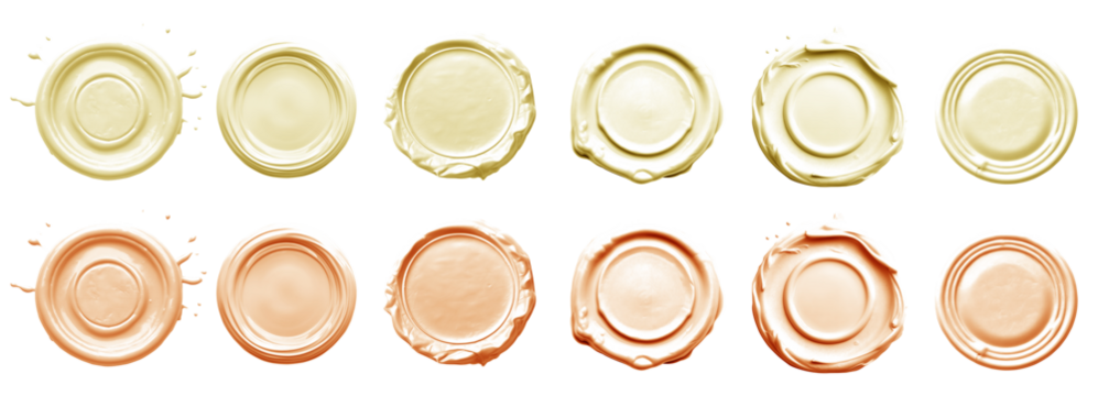 2 Collection set of pastel light yellow orange, wax seal stamp blob ink paint on transparent background cutout, PNG file. Many different design. Mockup template artwork graphic
