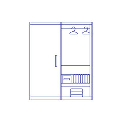 Wardrobe with shelves and hanger. Wardrobe clothing storage icon
