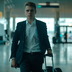 Young Businessman in Airport Terminal