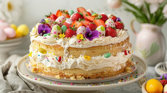 Traditional Easter cake tres leches cake with three types of milk