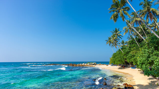 Beautiful Indian Ocean coastline on the island of Sri Lanka, Mirissa.