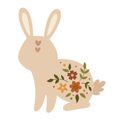 Boho Easter bunny clipart. Happy Easter clip art in flat style, perfect for scrapbooking, stickers, tags, greeting cards, party invitations, decor. Hand drawn vector illustration.