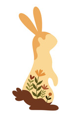 Boho Easter bunny clipart. Happy Easter clip art in flat style, perfect for scrapbooking, stickers, tags, greeting cards, party invitations, decor. Hand drawn vector illustration.