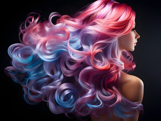 A Woman with Beautiful Colorful Wavy Hair - obrazy, fototapety, plakaty