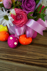 Happy easter! Flat Lay, postcard or Internet banner with Copy Space on Easter