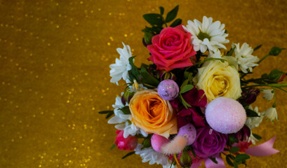 Happy easter! Flat Lay, postcard or Internet banner with Copy Space on Easter