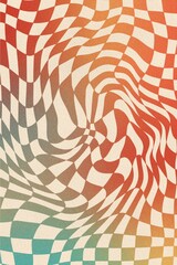 Checkerboard, chessboard groovy retro 70s style backgrounds. With twisted, distorted, and grain paper textures. Vintage wallpaper, template, poster, print, backdrop. Y2k abstract and aesthetic.