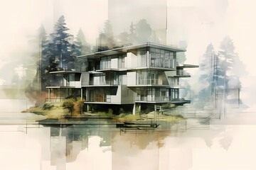 Echoes Of Home: Capturing Duality In Architectural Form: Double Exposure Art Style - obrazy, fototapety, plakaty