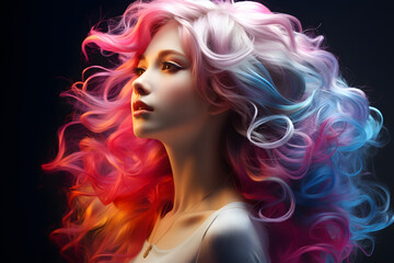 Fototapeta premium A Cute and Young Woman with Colorful Wavy Hair