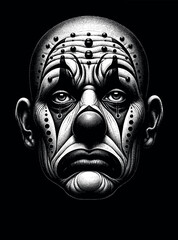 Contemplative Clown: A Dotwork Vector Portrait