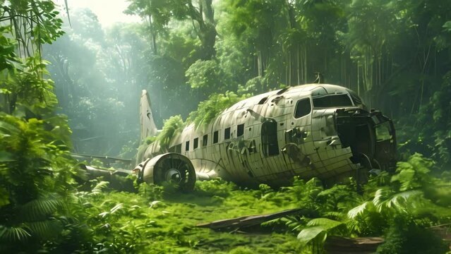 Abandoned plane in the forest Footage 4k