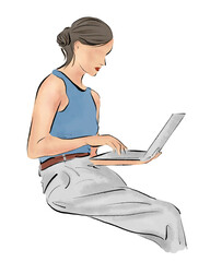 Businesswoman engrossed in a computer on her business