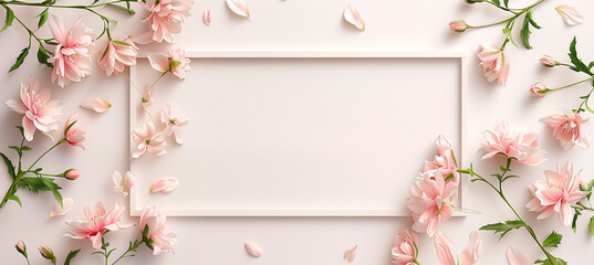 Pastel Floral Frame on Horizontal Pink Background