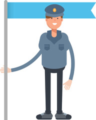 Police Character Holding Flag Pole
