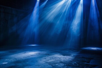 Obraz premium Blue Lights Shining Down on Stage. Generative AI
