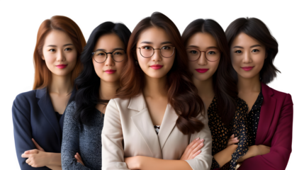 Asian Office Women Placed on Transparent Background, Hand Edited Generative AI
