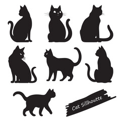 Collection of cute cats silhouette in different positions