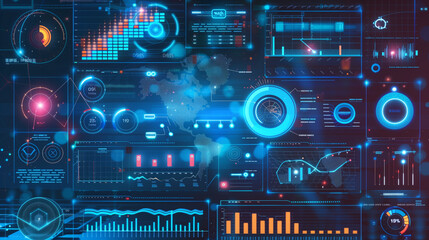  Futuristic HUD Interface with Digital World Map