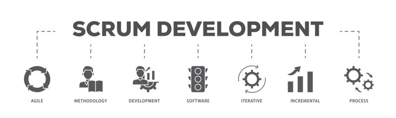 Scrum development icons process flow web banner illustration of agile, methodology, development, software, iterative, incremental and process icon live stroke and easy to edit 