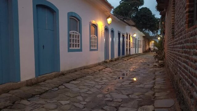 Walking in a stone village on a colonial city in Brazil