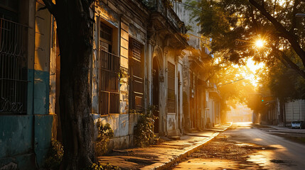 A photo of a beautiful scene on a sunny street in Havana, Cuba.