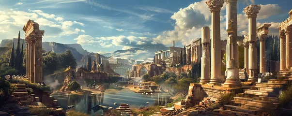 Foto op Canvas In the heart of a historical landscape the ancient city stands its beauty immortalized against a timeless background © SOLO PLAYER