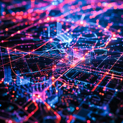 Obraz premium Techs neon glow casts on data visualizing algorithms in a design that merges background with future technology
