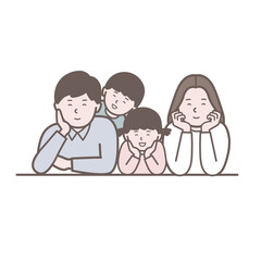 肘をつく4人家族のイラスト