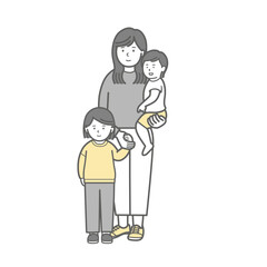 Obraz na płótnie Canvas 小さい子供2人と若い女性、母親の全身イラスト