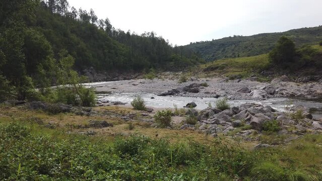 Panoramic Landscape of Ancient Stone River Valley in South America Water Source Flow through Unpolluted Mother earth
