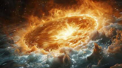 Water molecule expanding to cradle a nascent star hydrogen and oxygen bonding with celestial fire