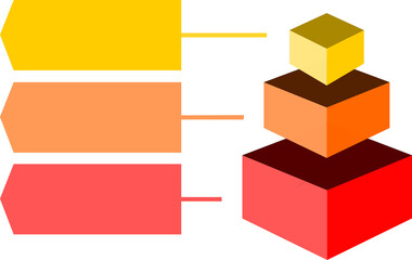 Infographic of red with orange and yellow square box divided and cut and space for text, Pyramid shape graphic made of three layers for presenting business ideas or disparity and statistical - obrazy, fototapety, plakaty