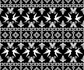 Bird seamless pattern on the black background.
