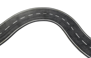 Asphalt road isolated on transparent background, top view