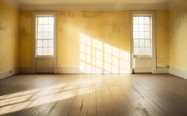 Light yellow room dirty old soft meon shadow window floor and wall indoor present background