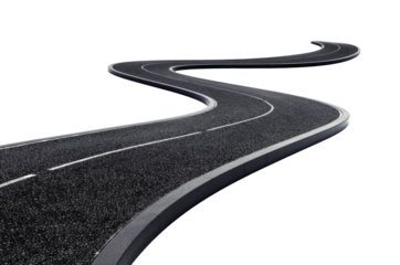 Winding asphalt road isolated on transparent background