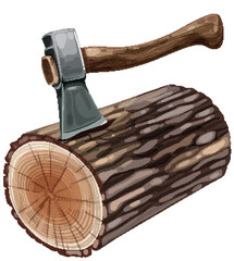 Vector graphic of an axe and a log of wood.