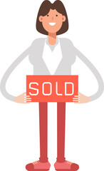 Businesswoman Character Holding Sold Signage
